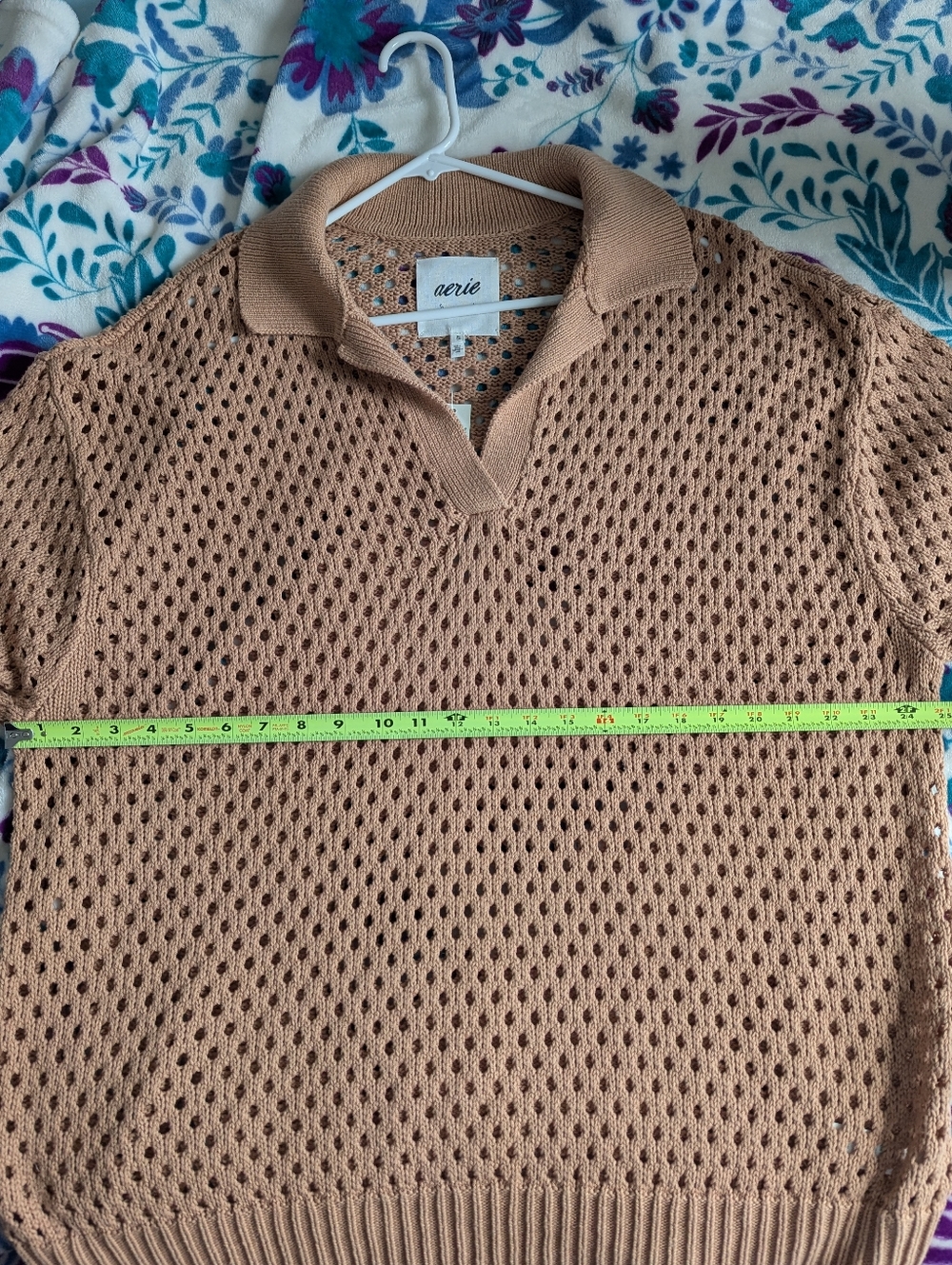 Aerie Open Knit Oversized Polo Sweater in Brown/Tan 100% Cotton Size XL NEW NWT - Picture 7 of 8